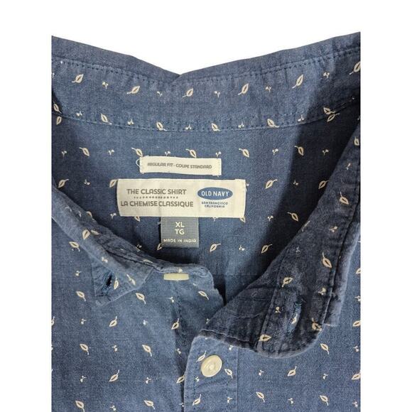 Old Navy Mens Sz XL Classic Shirt Coupe Standard Muted Navy Blue Calico Print - Picture 6 of 6